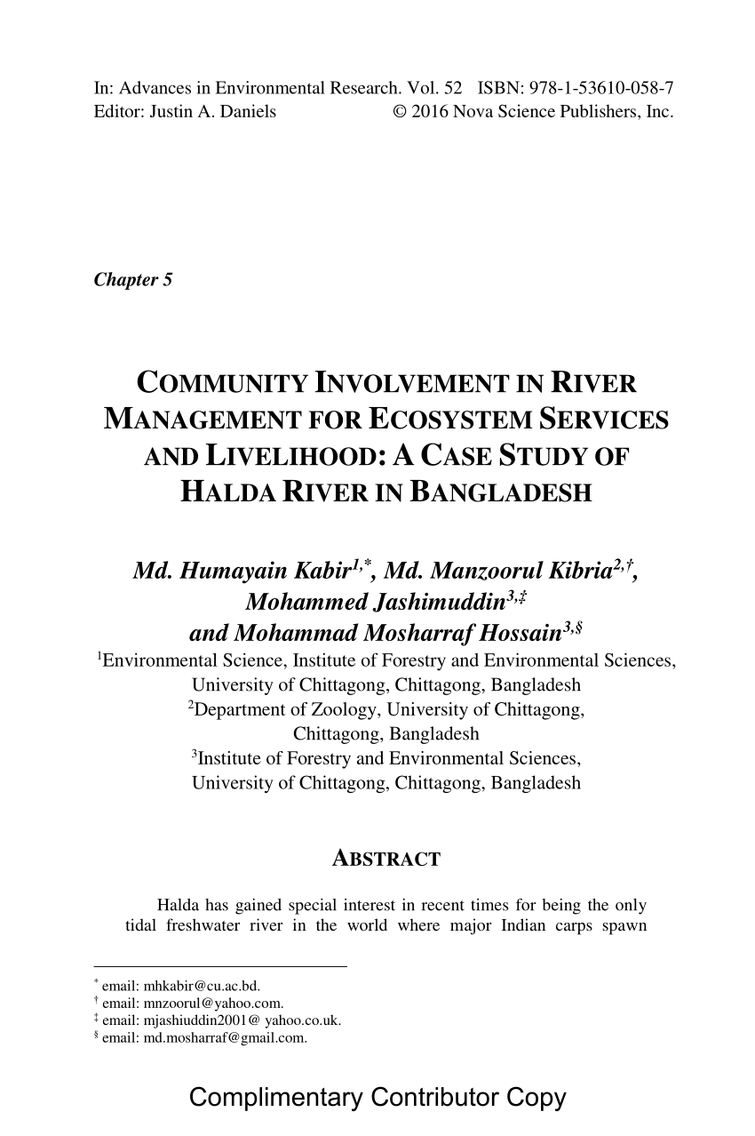 PDF) Community involvement in river management for ecosystem services and livelihood A case study of Halda river in Bangladesh picture pic
