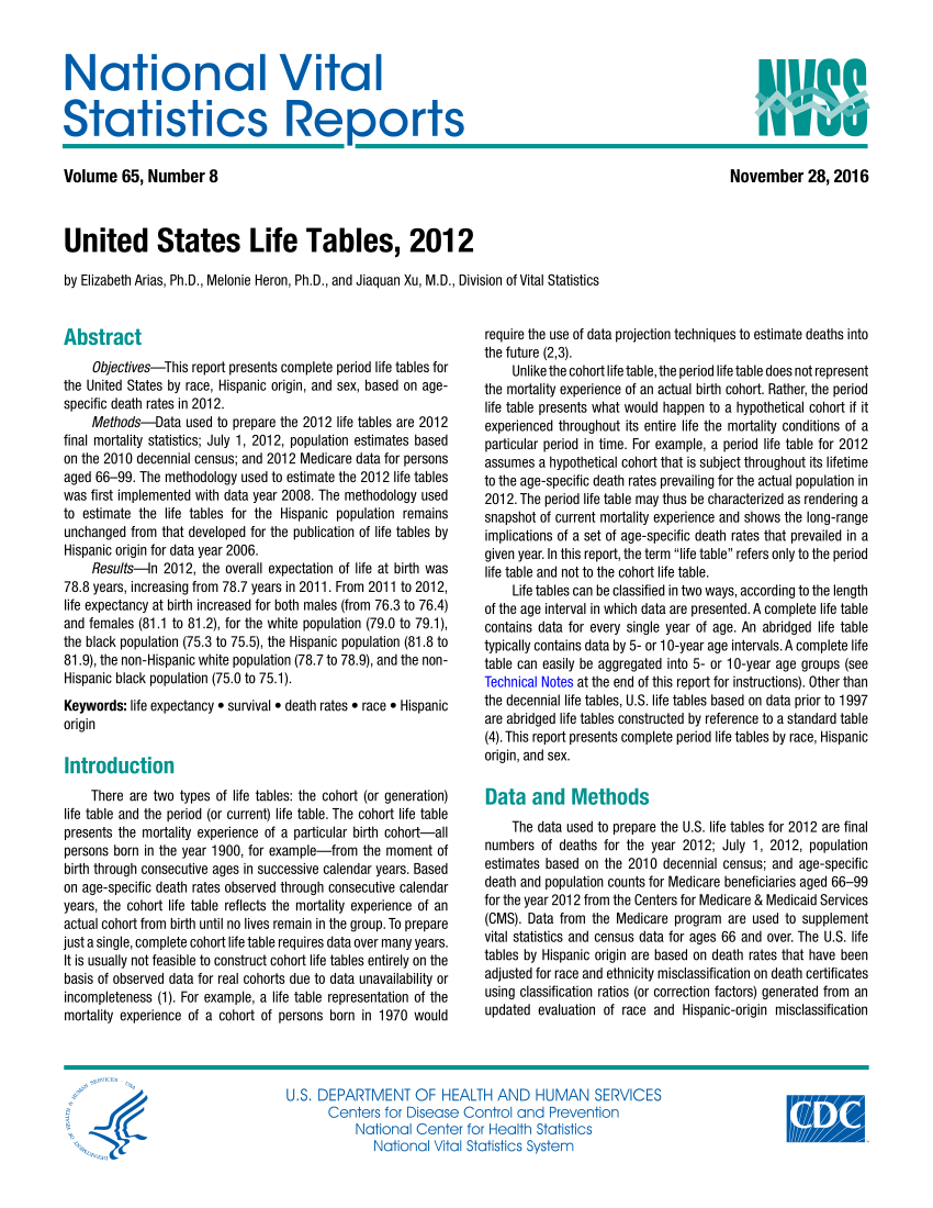 (PDF) United States Life Tables, 2012