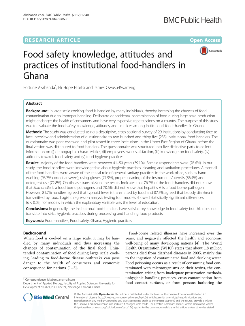 food safety practices research paper
