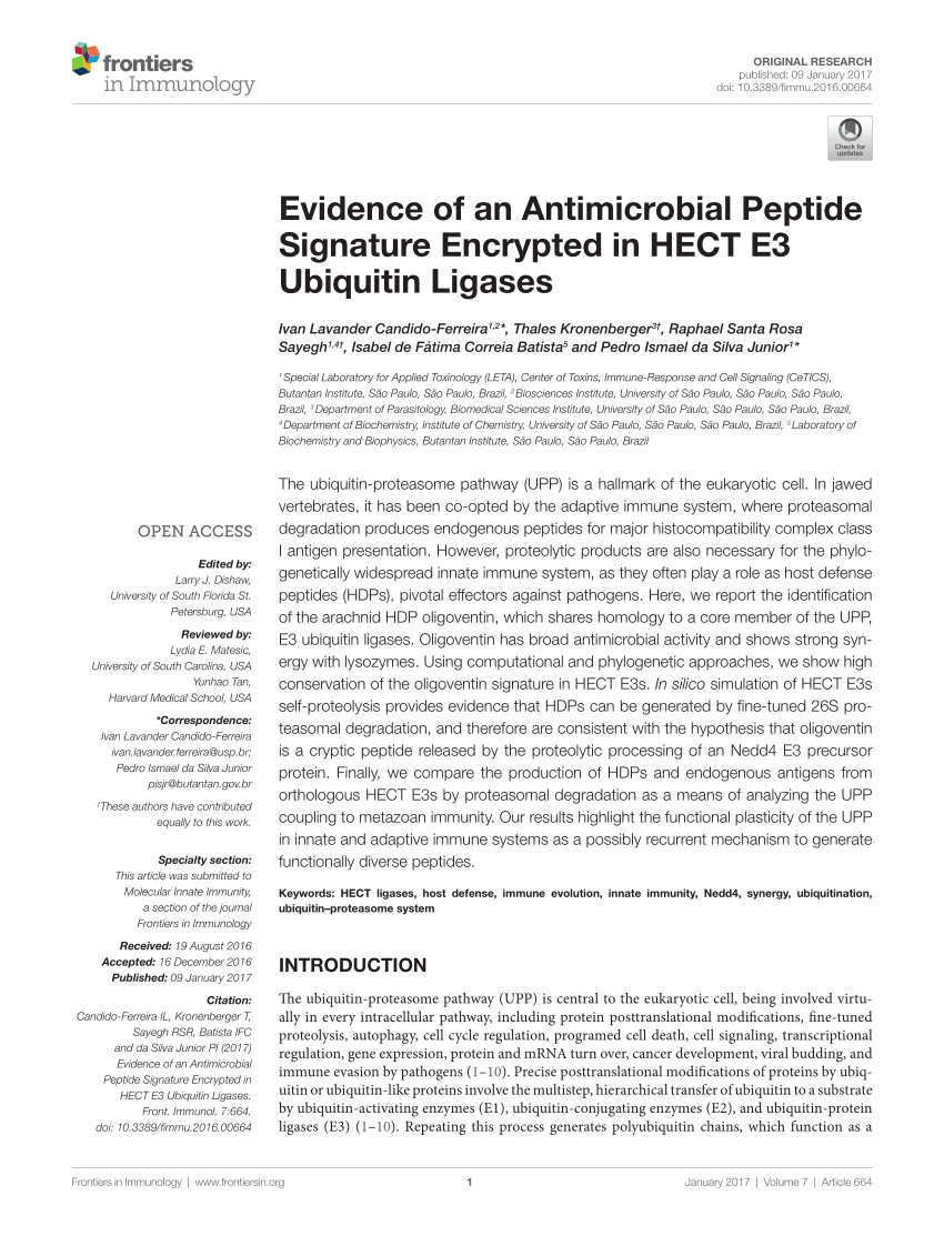 Pdf Evidence Of An Antimicrobial Peptide Signature Encrypted In Hect Ubiquitin Ligases