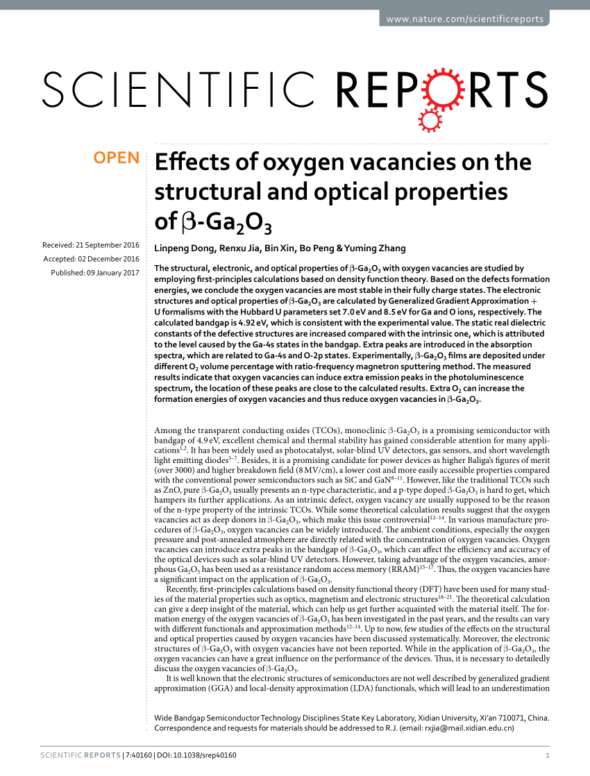 Pdf Effects Of Oxygen Vacancies On The Structural And Optical Properties Of B Ga2o3
