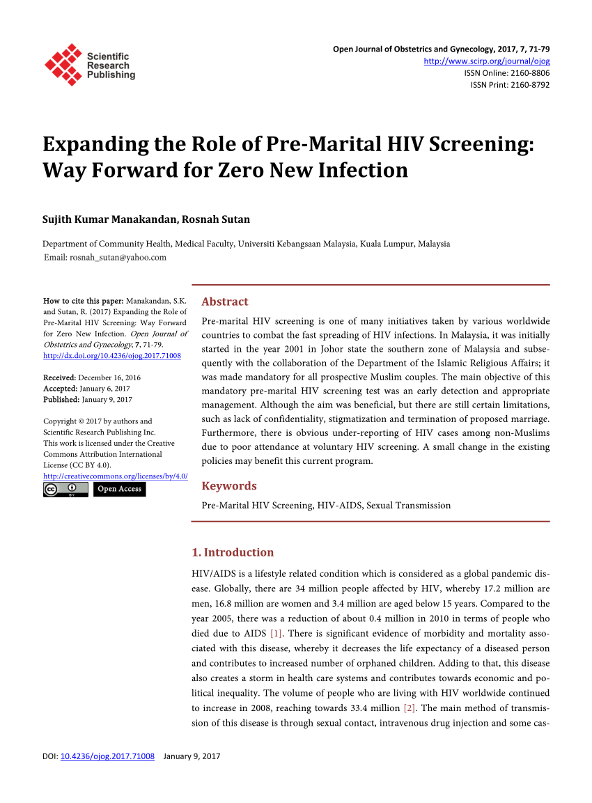 Pdf Expanding The Role Of Pre Marital Hiv Screening Way Forward For Zero New Infection