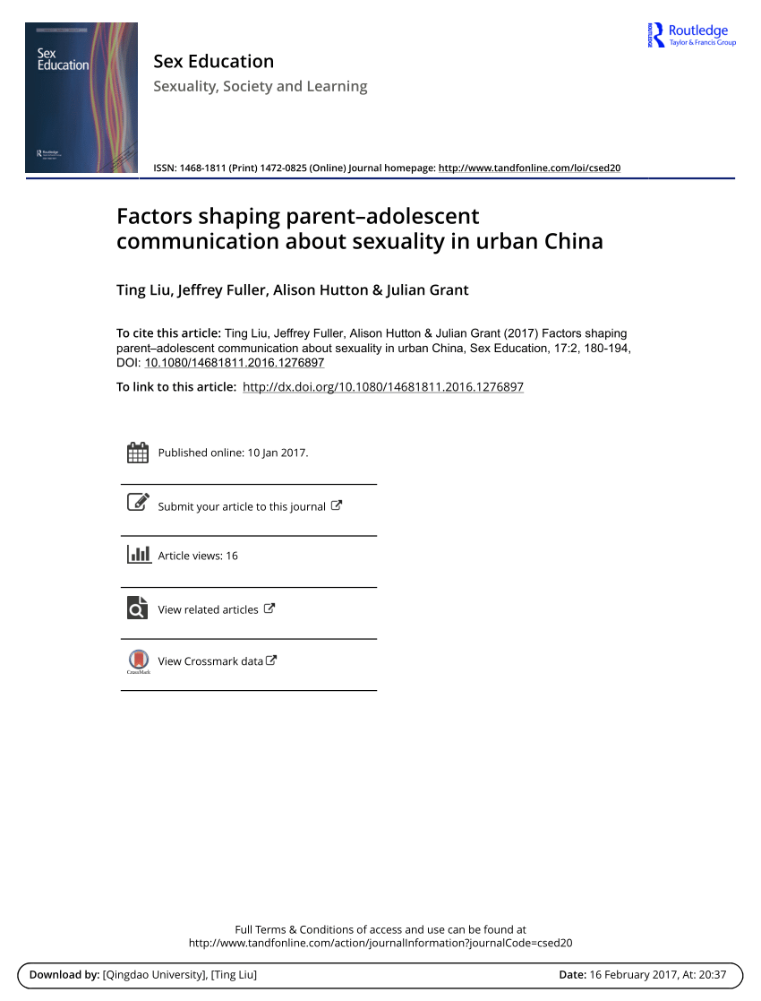 PDF] Factors shaping parentâ€“adolescent communication about sexuality in  urban China