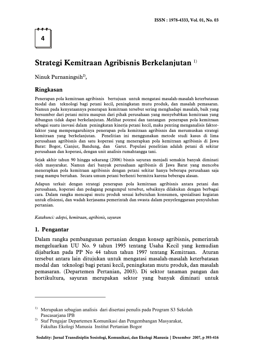 Pdf Strategi Kemitraan Agribisnis Berkelanjutan