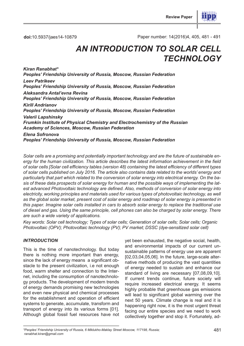 solar cell research paper pdf