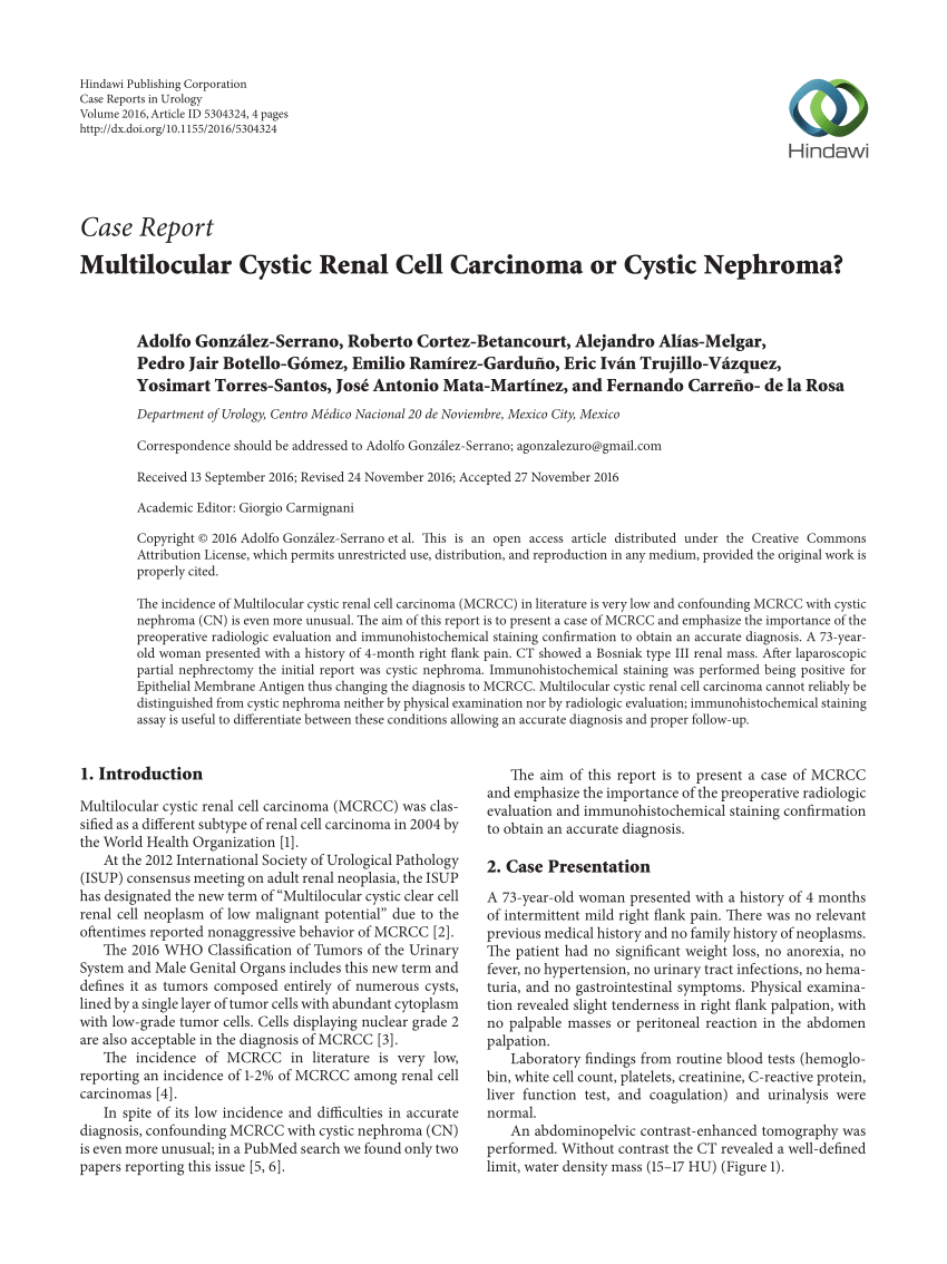 PDF) Multilocular Cystic Renal Cell Carcinoma or Cystic Nephroma?