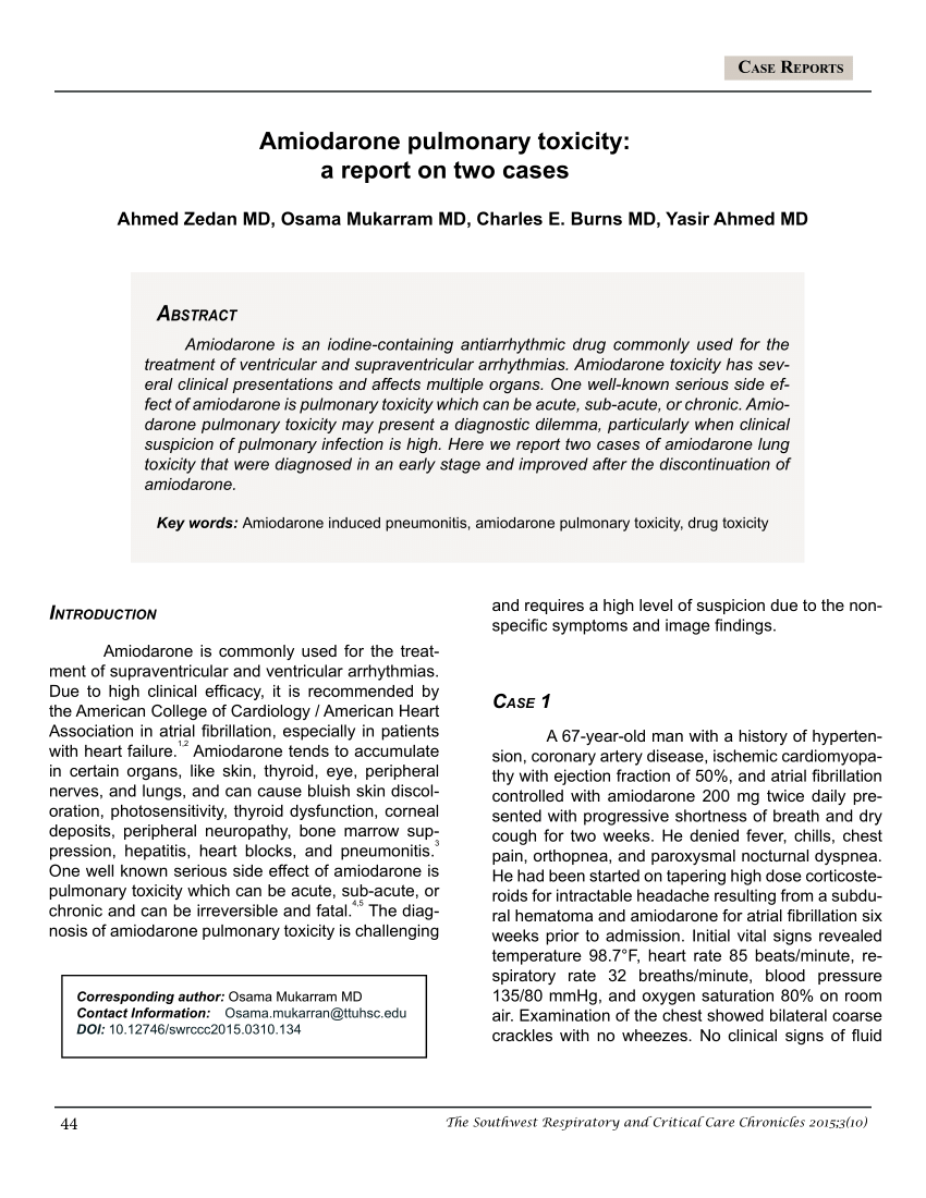 Pdf Amiodarone Pulmonary Toxicity A Report On Two Cases