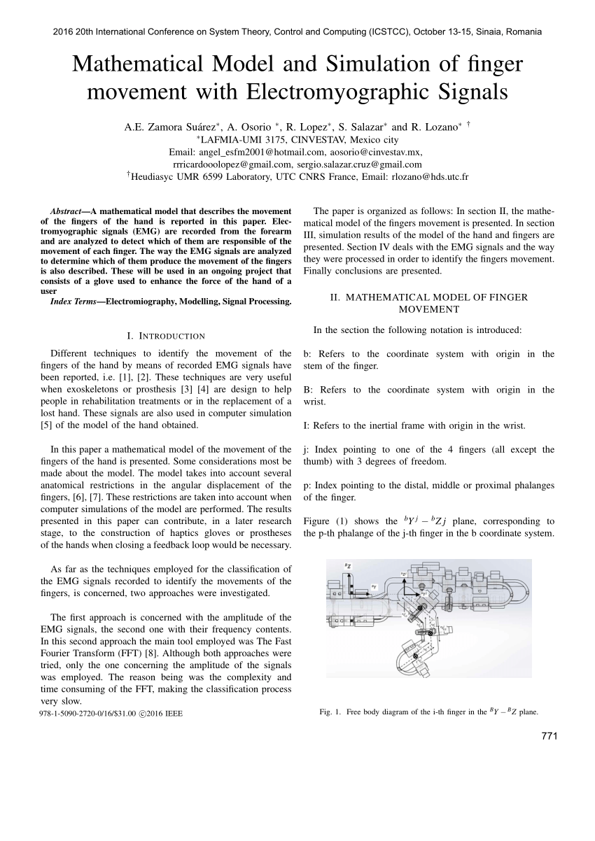 Pdf Mathematical Model And Simulation Of Finger Movement With Electromyographic Signals