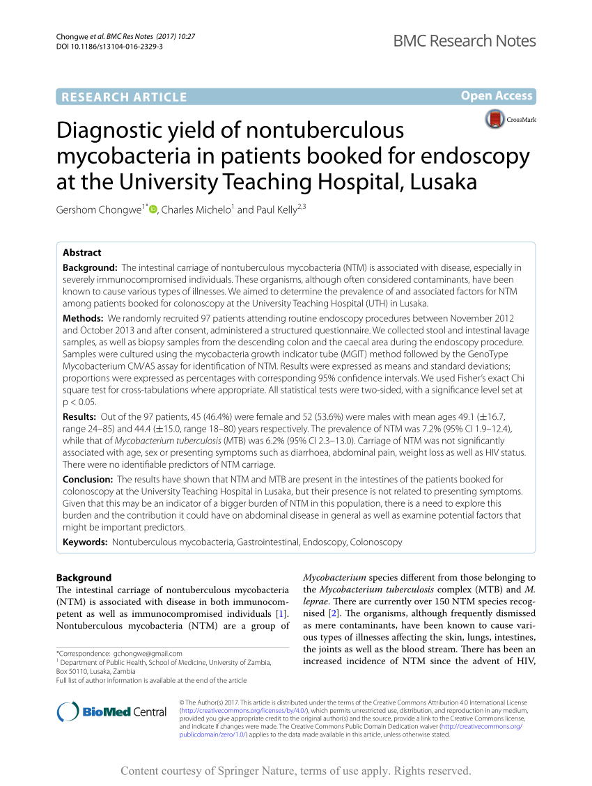 PDF) Diagnostic yield of nontuberculous mycobacteria in patients ...