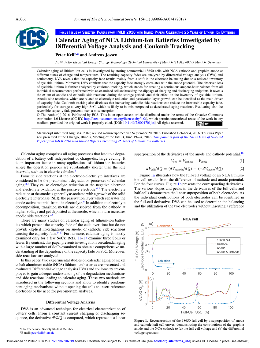 (PDF) Calendar Aging of NCA LithiumIon Batteries Investigated by