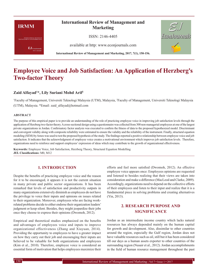 gardin Barber fællesskab PDF) Employee Voice and Job Satisfaction: An Application of Herzberg  Two-factor Theory