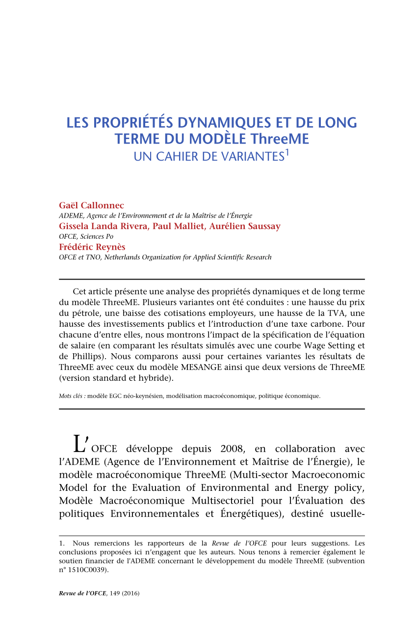 PDF) Les proprits dynamiques et de long terme du modle ThreeME ...