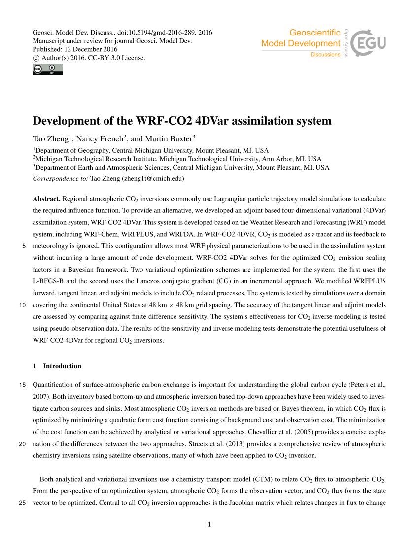 PDF) Development of the WRF-CO2 4DVar assimilation system