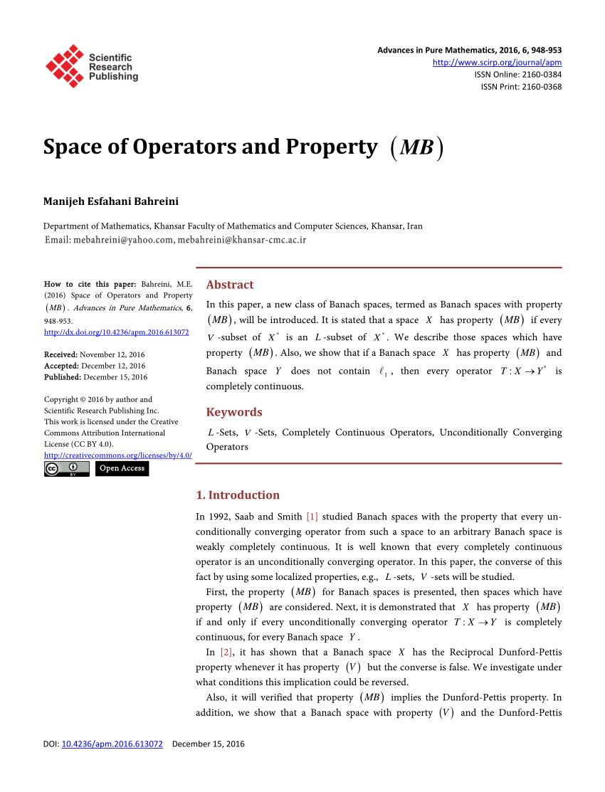 PDF Space of Operators and Property MB