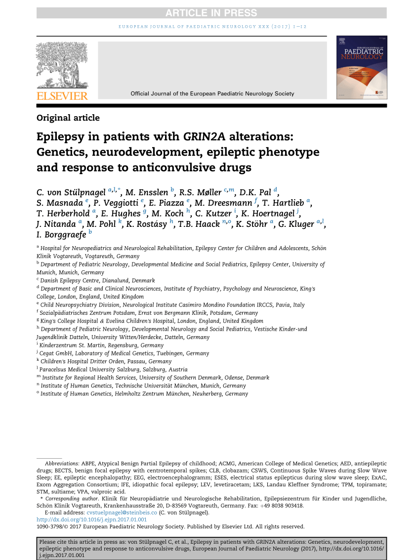 PDF) Epilepsy in patients with GRIN2A alterations: Genetics,  neurodevelopment, epileptic phenotype and response to anticonvulsive drugs