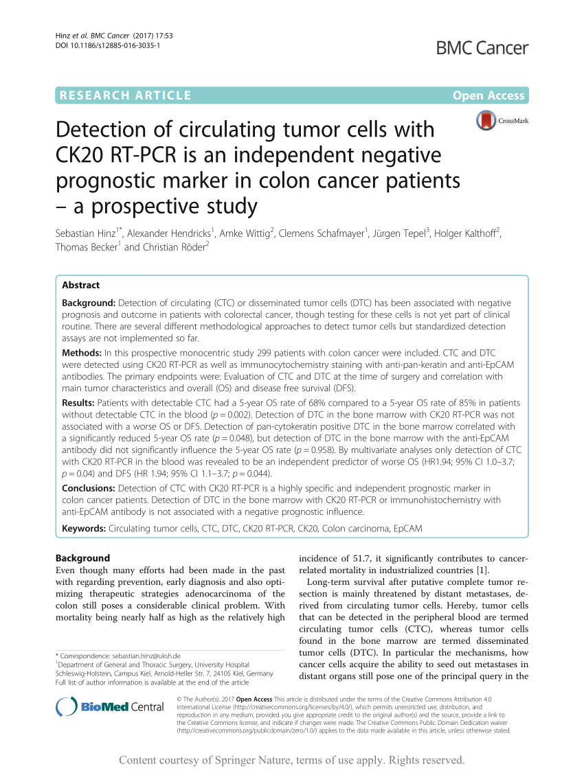 (PDF) Detection of circulating tumor cells with CK20 RT-PCR is an ...