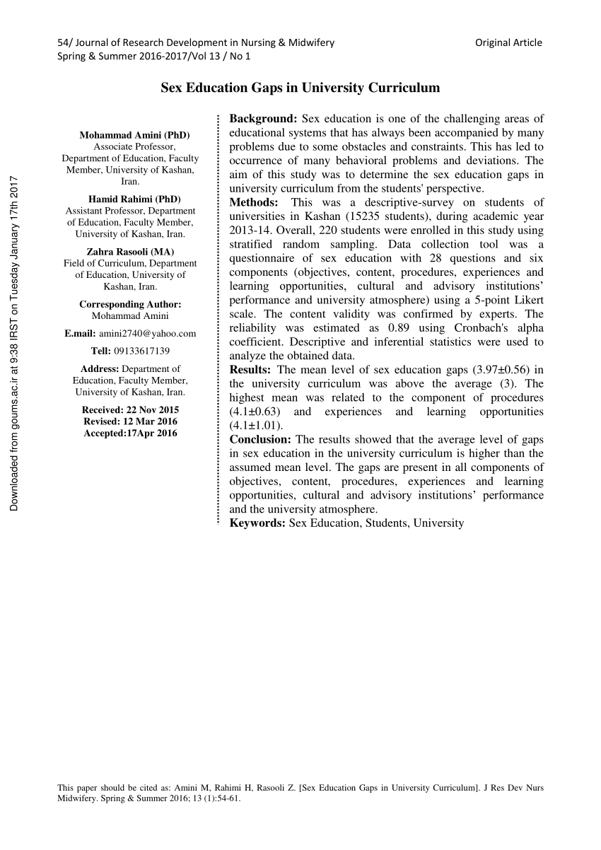 PDF) Sex Education Gaps in University Curriculum