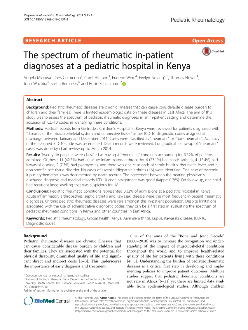 Pdf The Spectrum Of Rheumatic In-patient Diagnoses At A Pediatric Hospital In Kenya