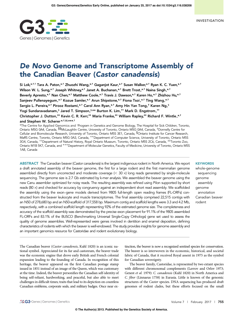 PDF) De Novo Genome and Transcriptome Assembly of the Canadian ...