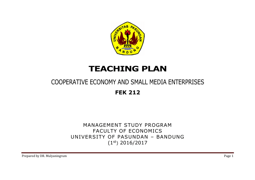 Pdf Cooperative Economy And Small Medium Enterprises Teaching Plan 8981