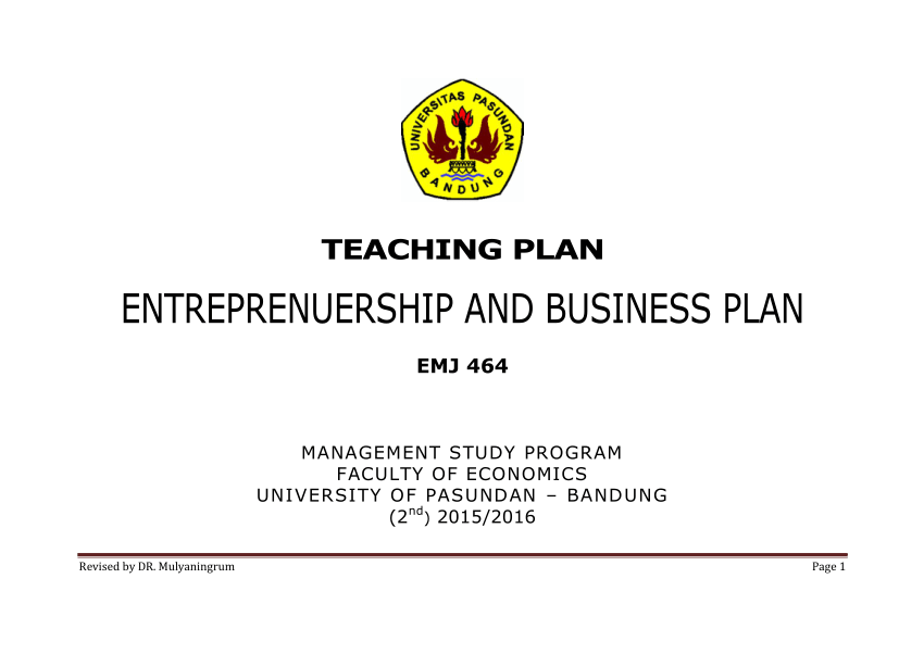 PDF) ENTREPRENEURSHIP AND BUSINESS PLAN - Teaching Pla n