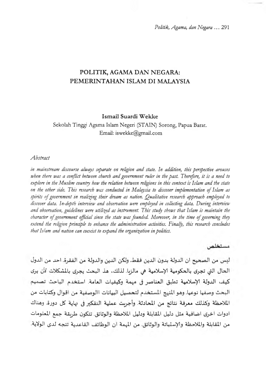 (PDF) Politik, Agama dan Negara: Pemerintahan Islam di ...