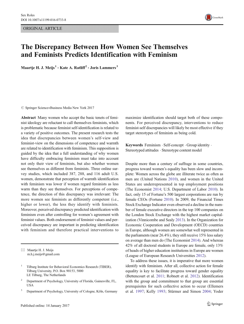 Pdf The Discrepancy Between How Women See Themselves And Feminists Predicts Identification With Feminism