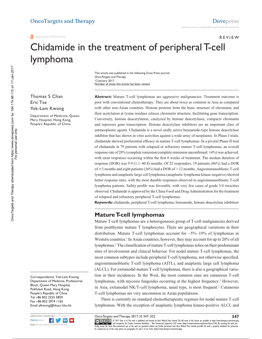 (PDF) Chidamide in the treatment of peripheral Tcell lymphoma