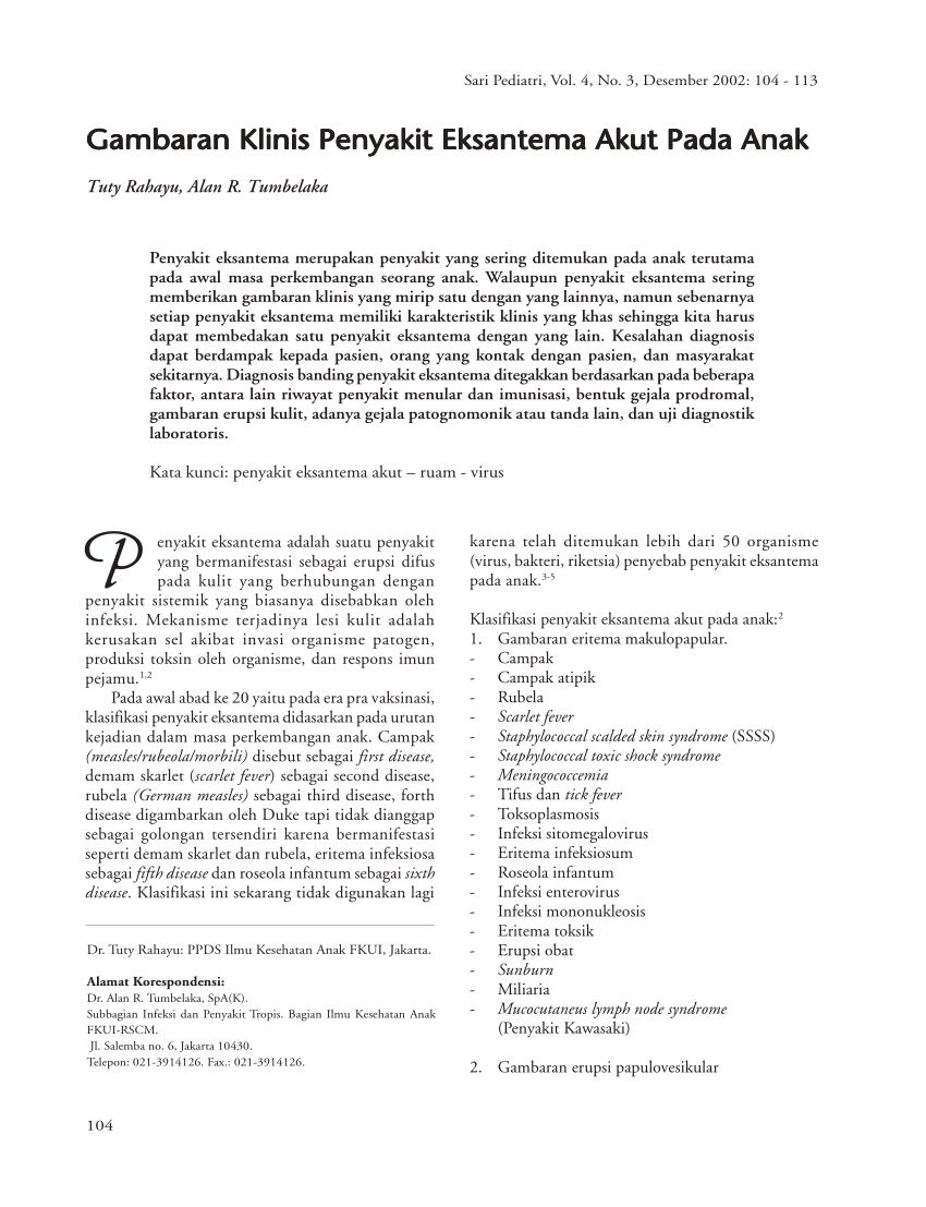 (PDF) Gambaran Klinis Penyakit Eksantema Akut Pada Anak
