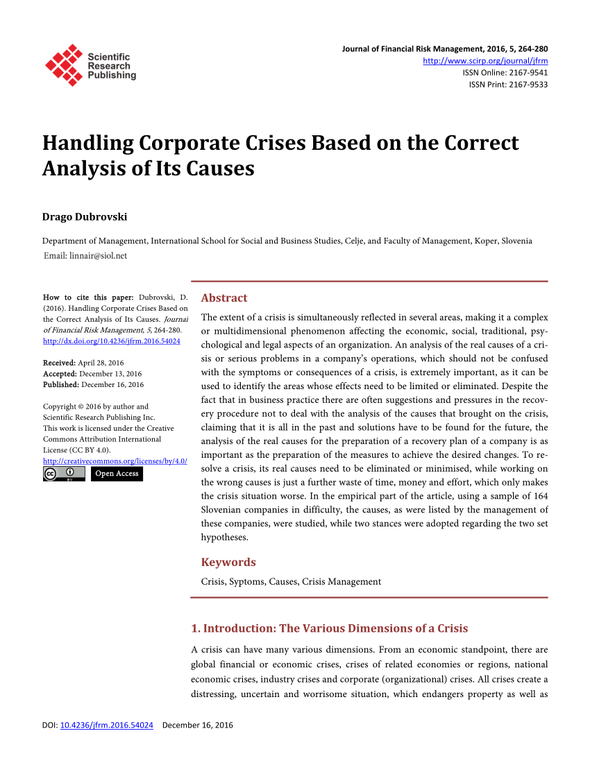 Pdf Handling Corporate Crises Based On The Correct Analysis Of Its Causes