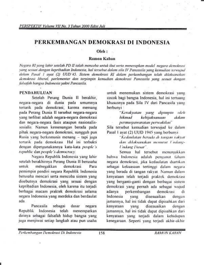 Pdf Perkembangan Demokrasi Di Indonesia