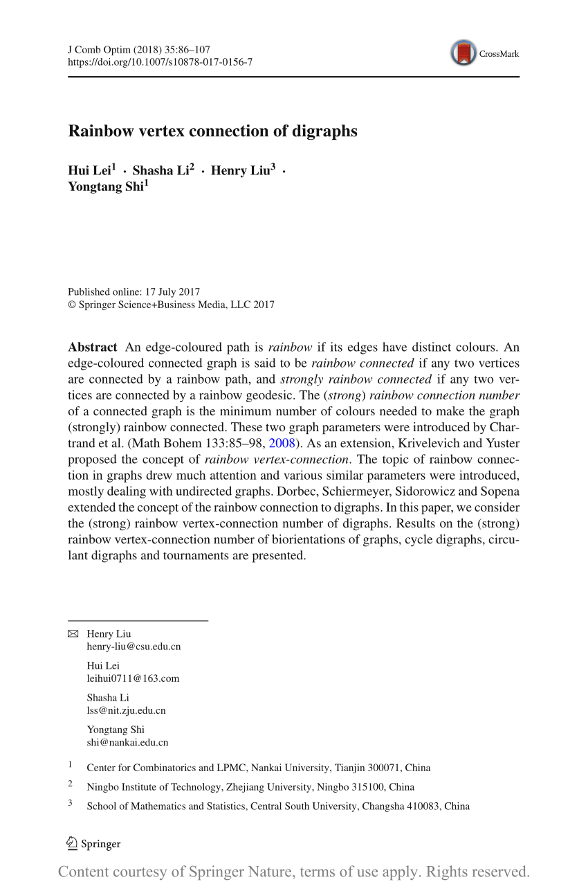 Rainbow Vertex Connection Of Digraphs Request Pdf