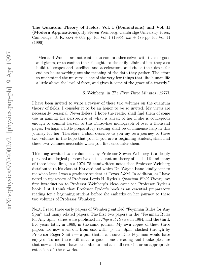 PDF) Book Review: The the quantum theory of fields, Vol. I and II