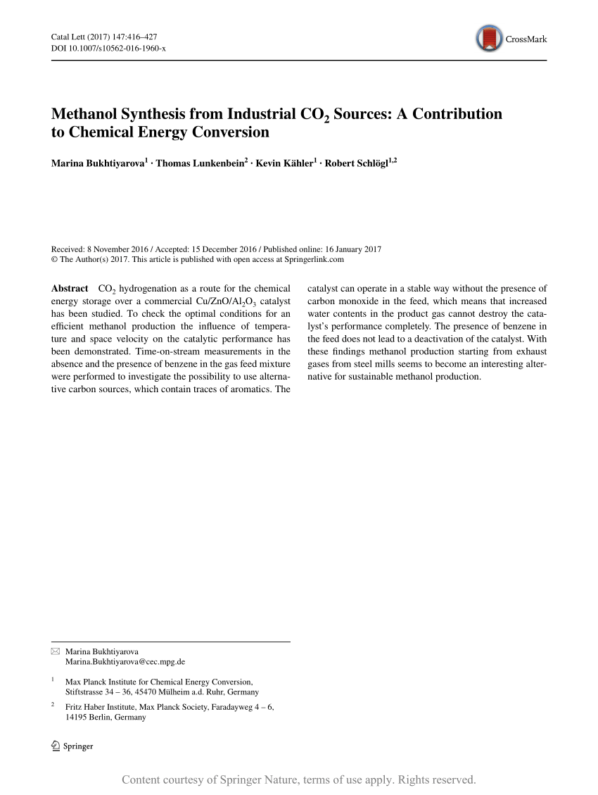 PDF) Methanol Synthesis from Industrial CO2 Sources: A Contribution to  Chemical Energy Conversion