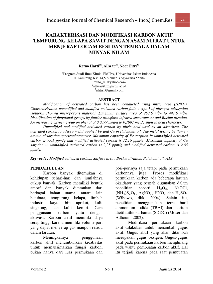 PDF Karakterisasi Dan Modifikasi Karbon Aktif Tempurung Kelapa