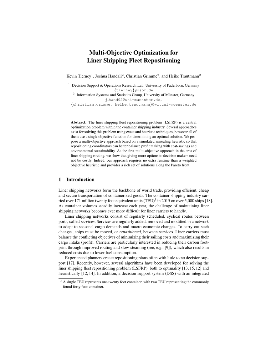 (PDF) Multi-Objective Optimization for Liner Shipping Fleet Repositioning