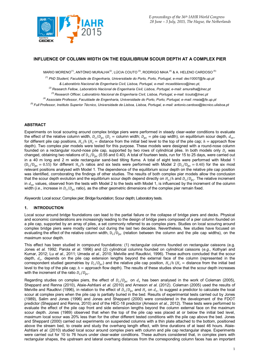 Pdf Influence Of Column Width On The Equilibrium Scour Depth At A Complex Pier