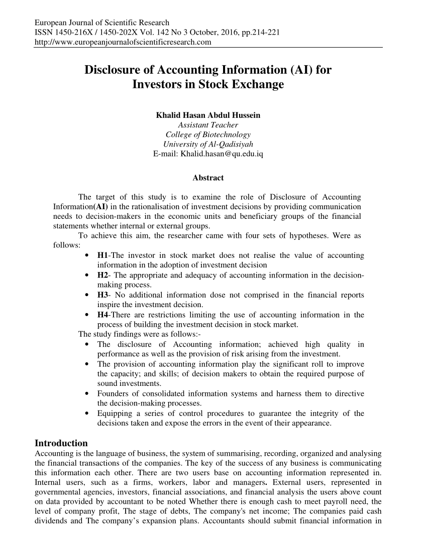 Pdf Disclosure Of Accounting Information Ai For Investors In Stock Exchange