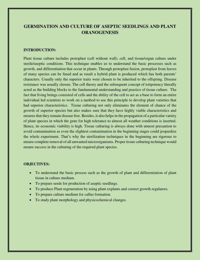 Pdf Germination And Culture Of Aseptic Seedlings And Plant Oranogenesis