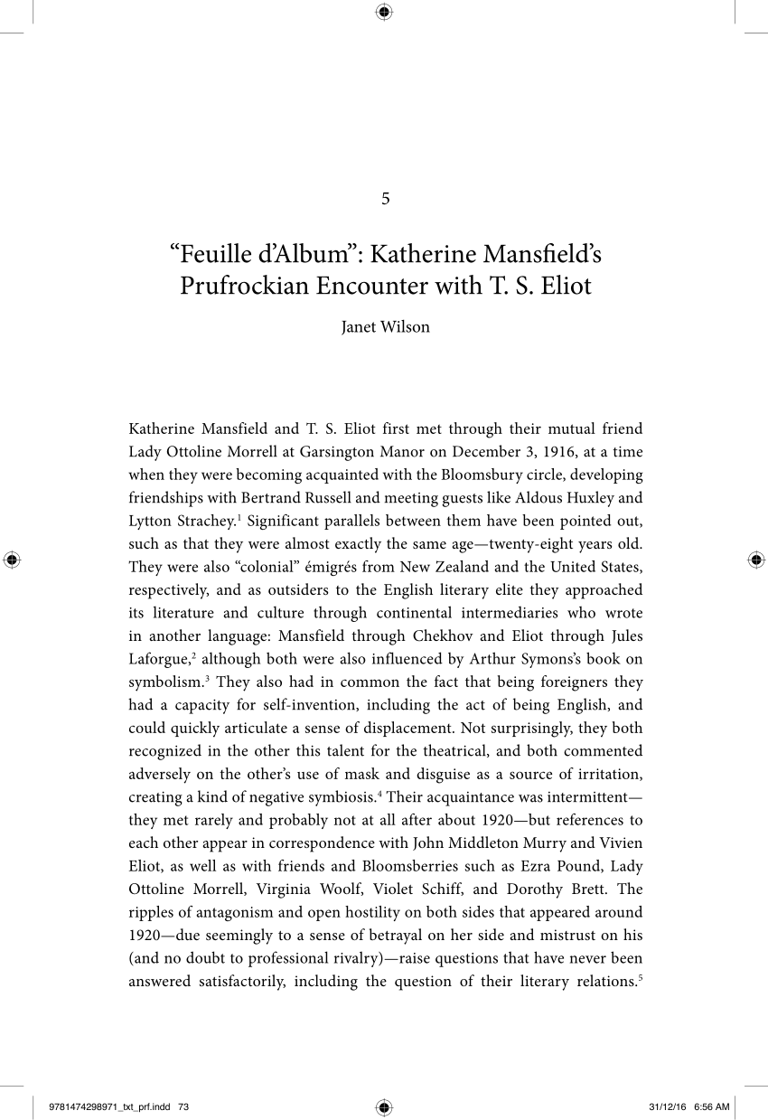 PDF) 'Feuille D'Album': Katherine Mansfield's Prufrockian Encounter with  T.S. Eliot