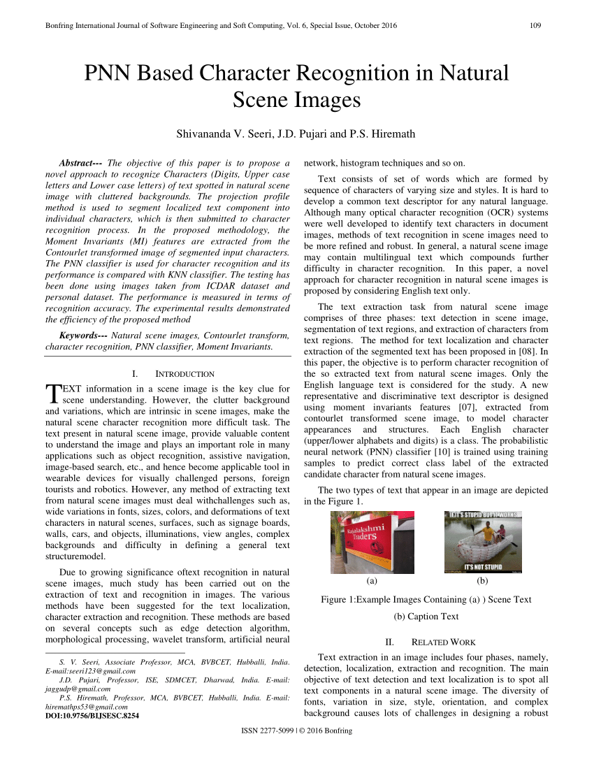 Pdf Pnn Based Character Recognition In Natural Scene Images