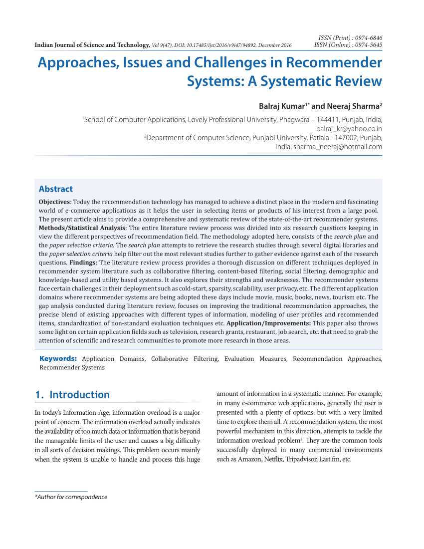 literature review on recommender systems