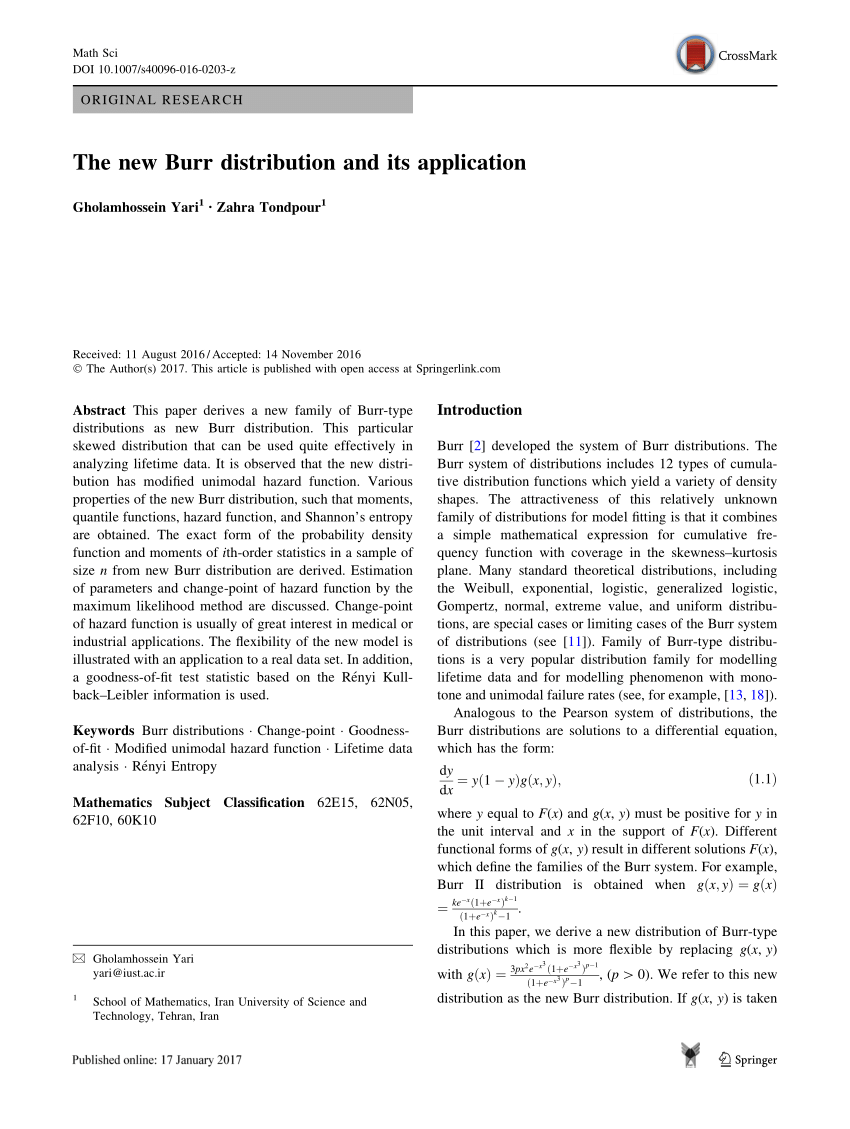 Pdf The New Burr Distribution And Its Application