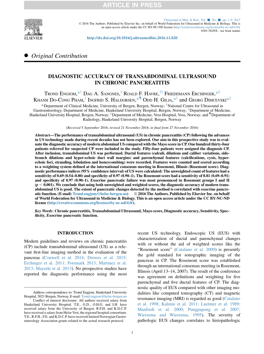 Pdf Diagnostic Accuracy Of Transabdominal Ultrasound In Chronic Pancreatitis