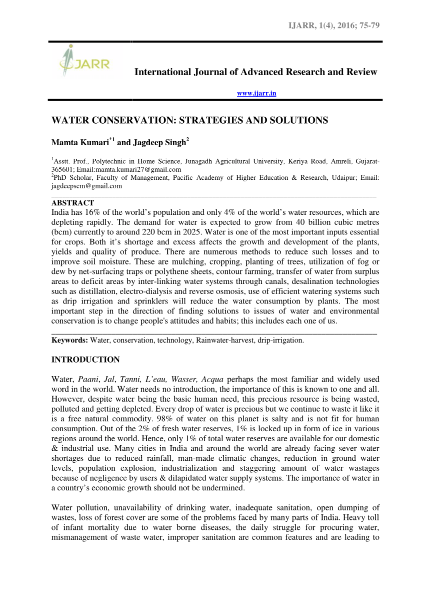 research paper on water conservation pdf