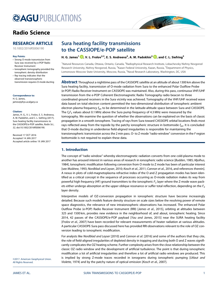 Pdf Sura Heating Facility Transmissions To The Cassiope E Pop Satellite