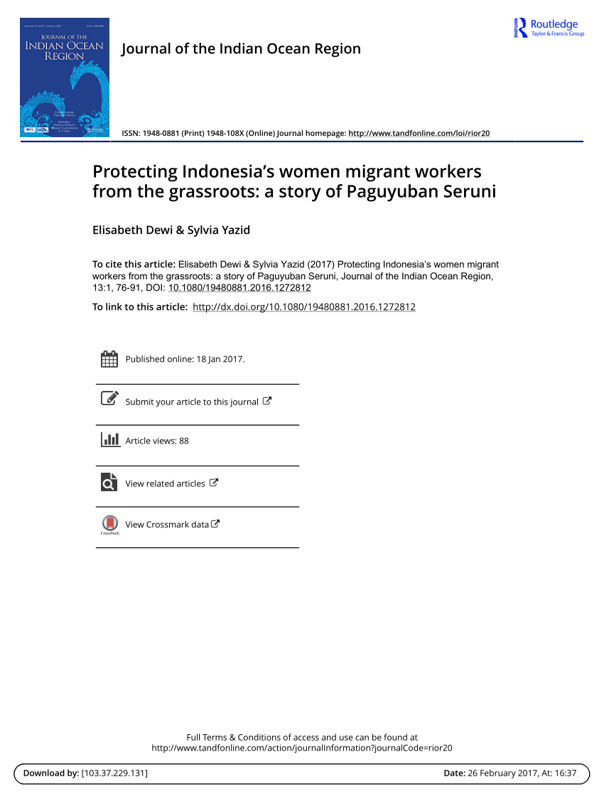 Pdf Protecting Indonesia S Women Migrant Workers From The