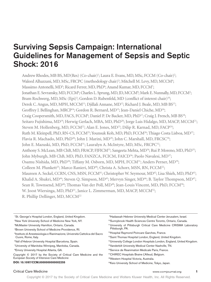 PDF) Surviving Sepsis Campaign: International Guidelines for ...