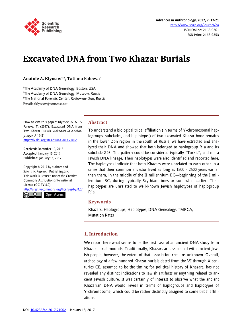 Pdf Excavated Dna From Two Khazar Burials