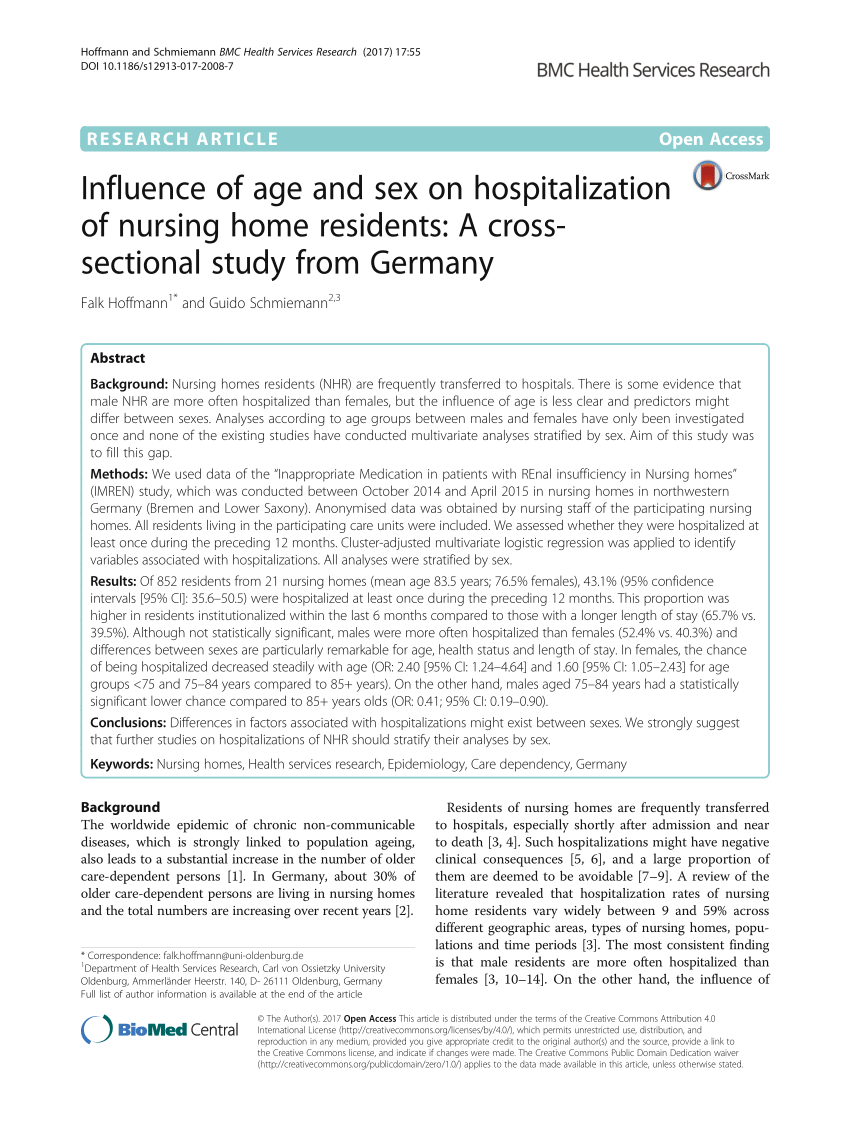 PDF) Influence of age and sex on hospitalization of nursing home residents:  A cross-sectional study from Germany